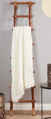 Fennco Styles Sevan Collection Chunky Knit Throw Blanket 50" W X 60" L – Ivory Cozy Blanket for Couch, Bedroom, Living Room and Office Décor