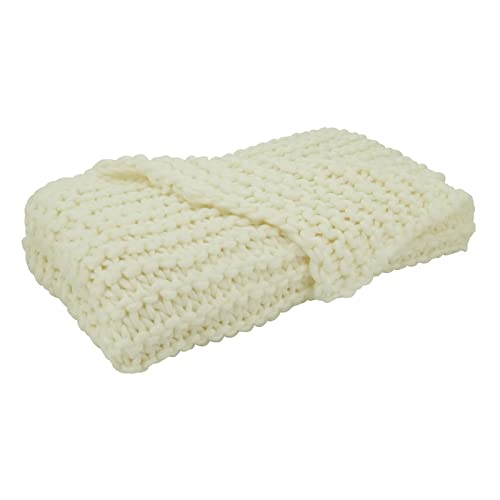 Fennco Styles Sevan Collection Chunky Knit Throw Blanket 50" W X 60" L – Ivory Cozy Blanket for Couch, Bedroom, Living Room and Office Décor