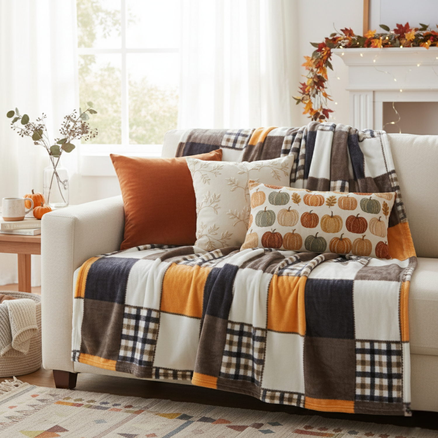 Orange Plaid Fleece Throw