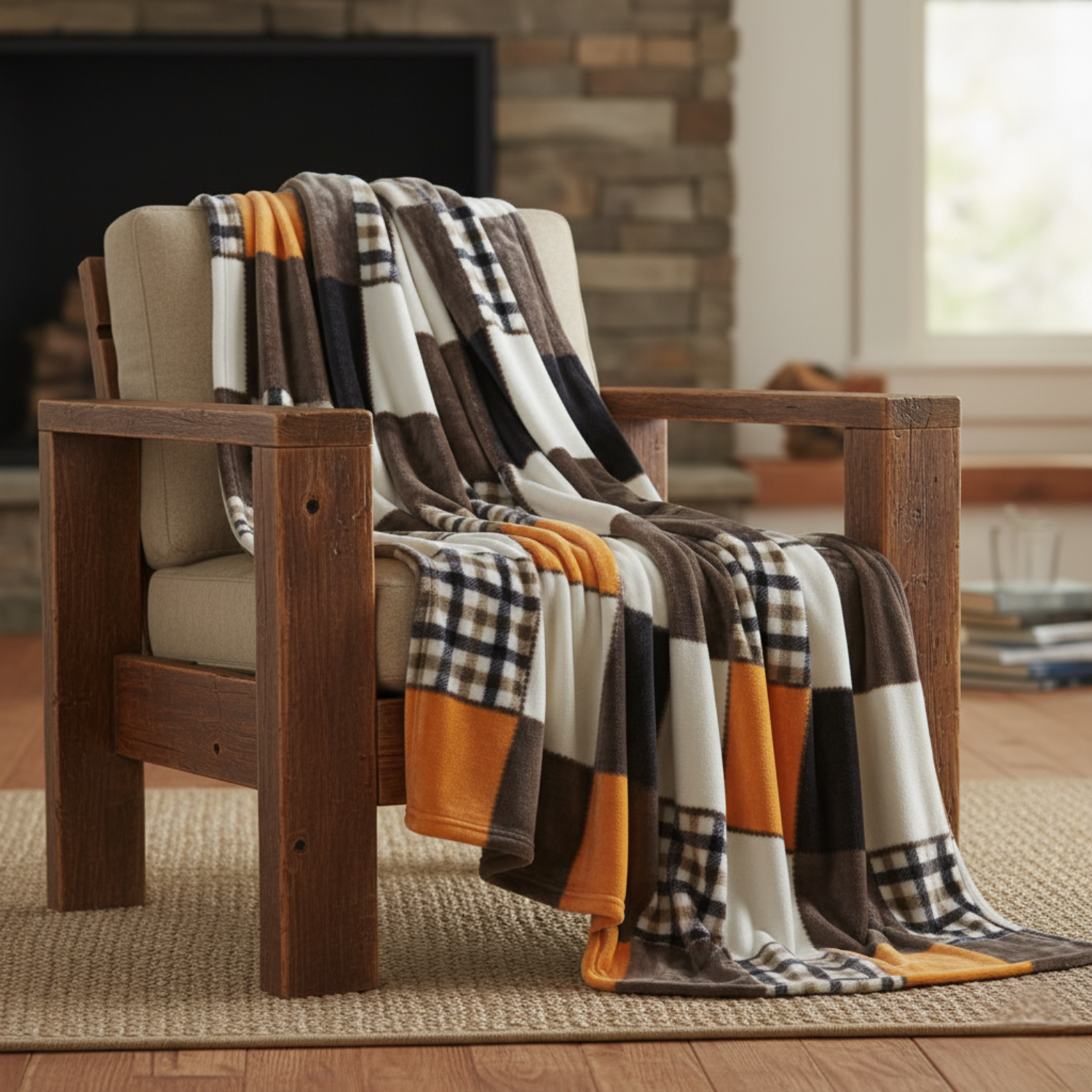 Orange Plaid Fleece Throw