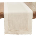Fennco Styles Double-Layer Fringe Cotton Blend Table Runner 16”W x 72" L - Natural Woven Table Cover for Home Décor, Dining Table, Banquets, Holidays and Special Occasions