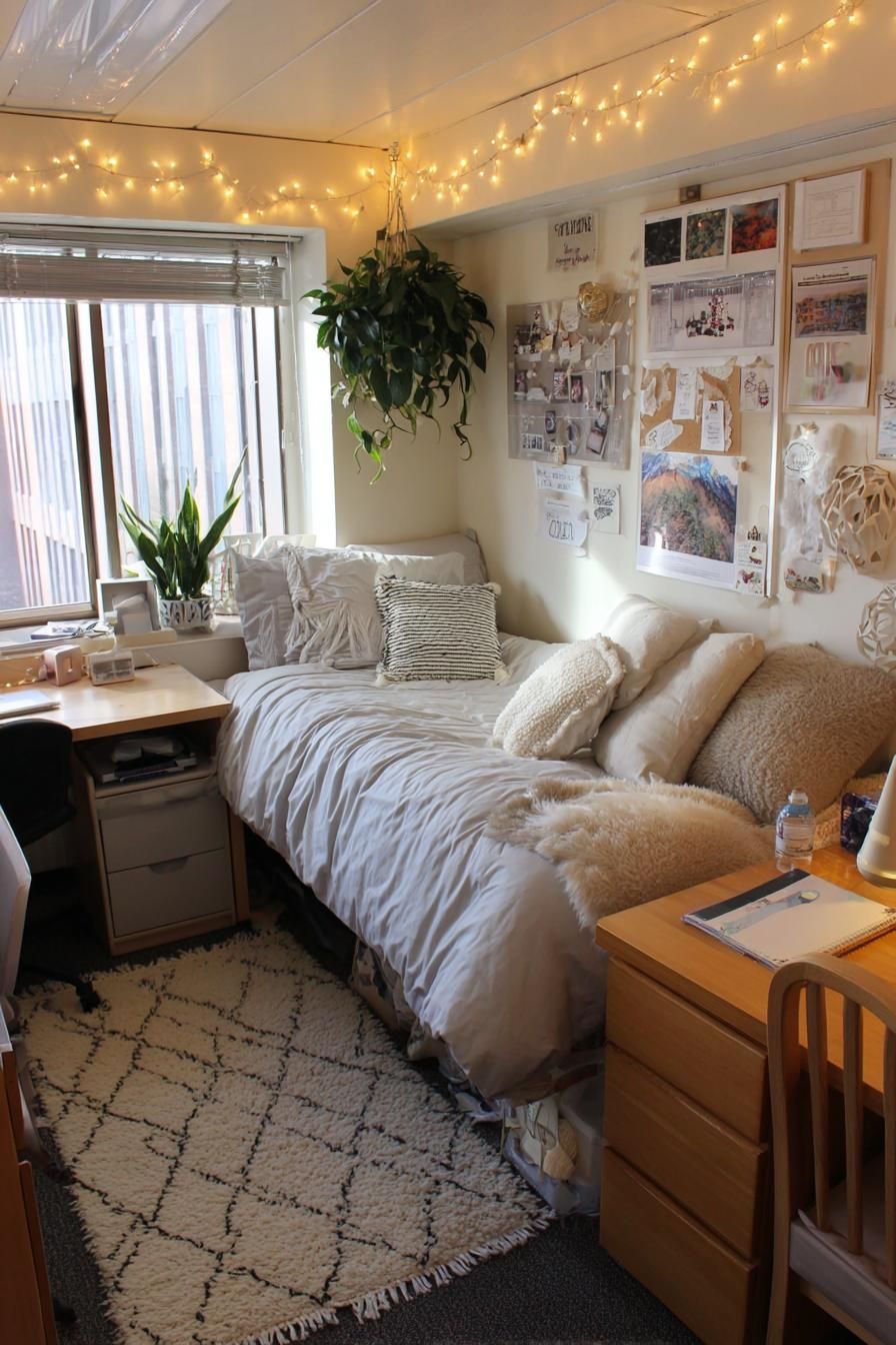 Cozy neutral dorm inspiration