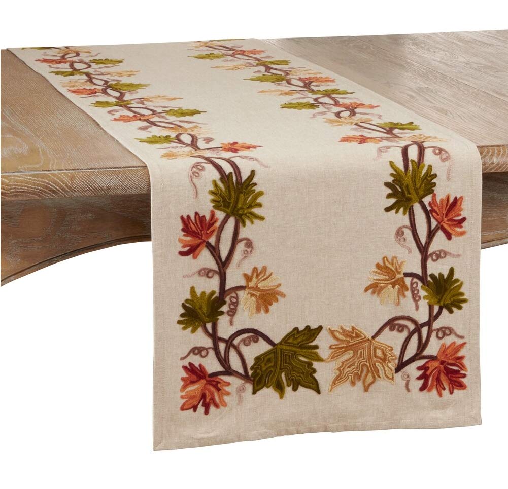 Embroidered Fall Leaf Runner