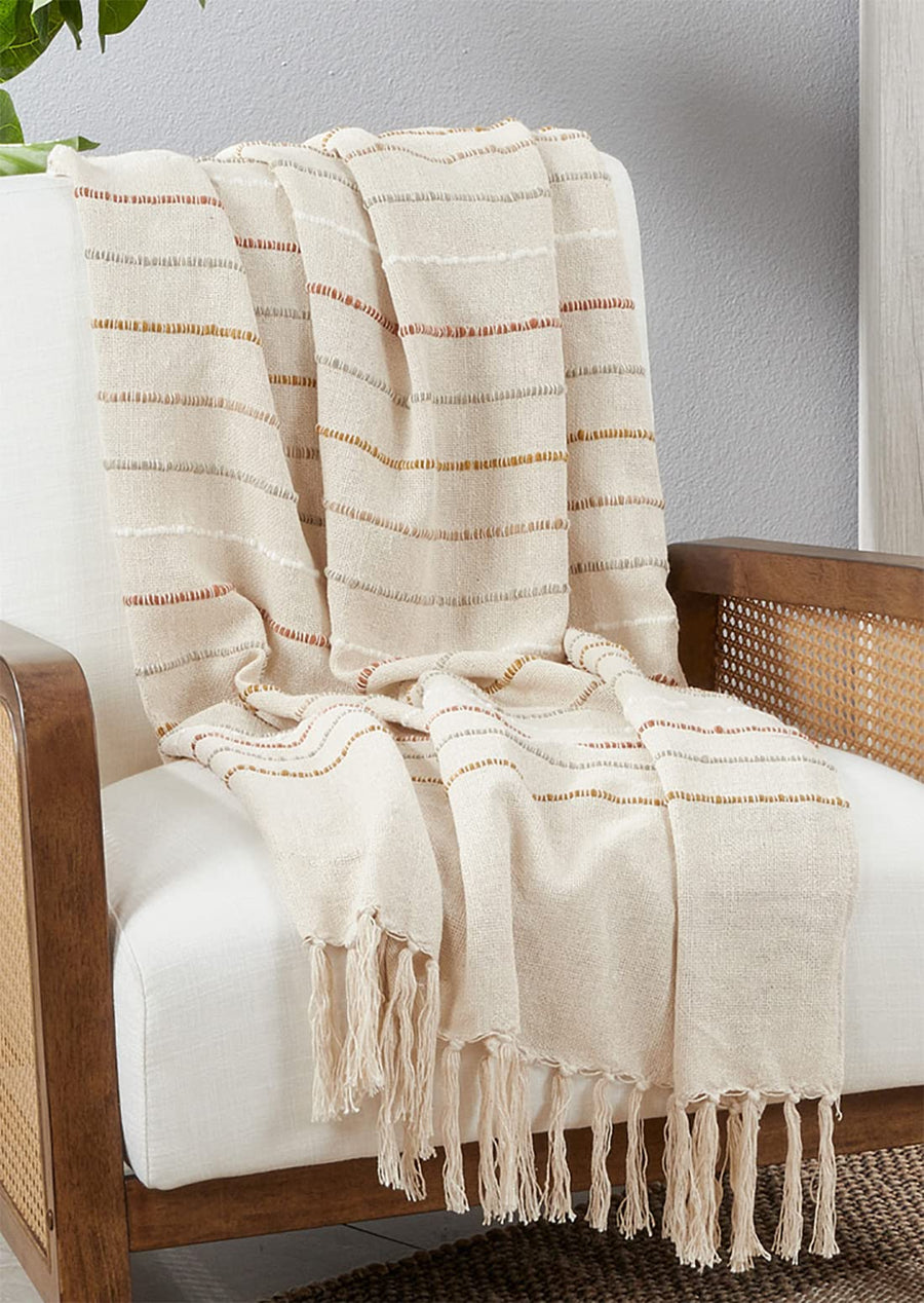 Ivory Stripe Fringe Throw