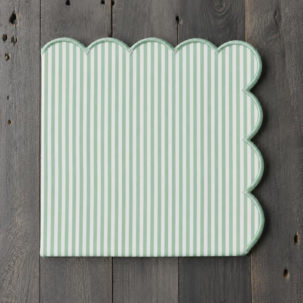 Natural Scalloped Stripe Napkins, Set of 4