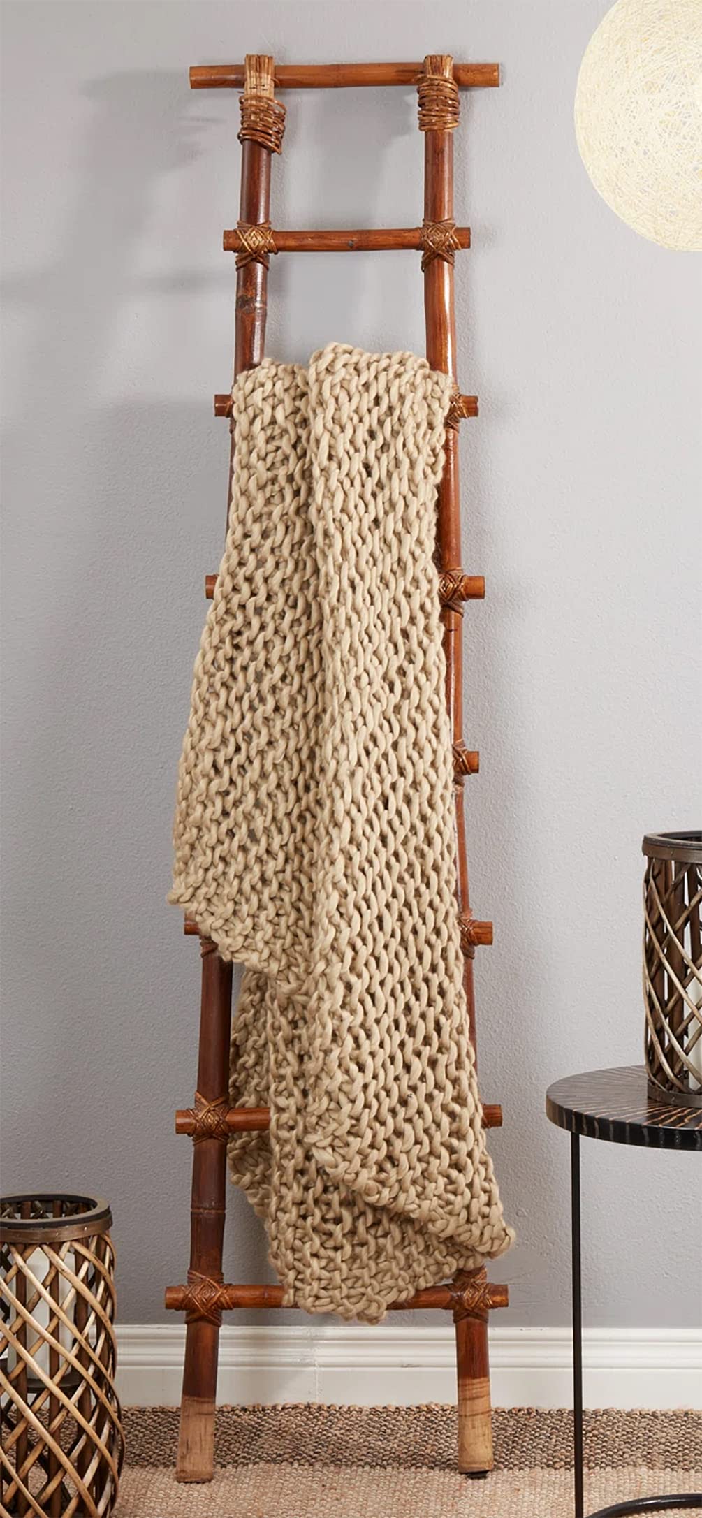 Fennco Styles Sevan Collection Chunky Knit Throw Blanket 50" W X 60" L – Ivory Cozy Blanket for Couch, Bedroom, Living Room and Office Décor