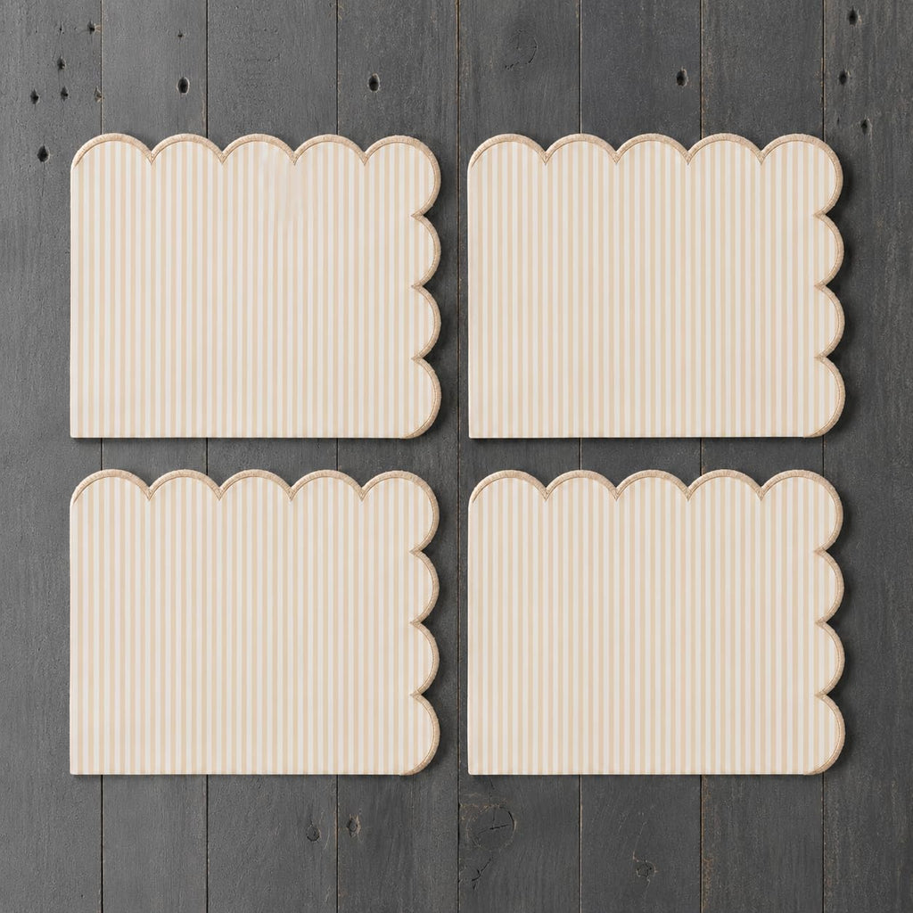 Natural Scalloped Stripe Napkins, Set of 4