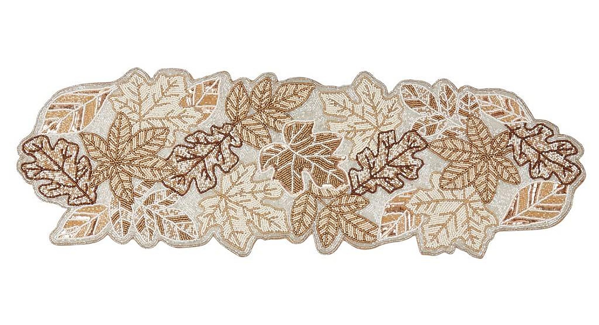 Gold Beaded Fall Leaf Runner