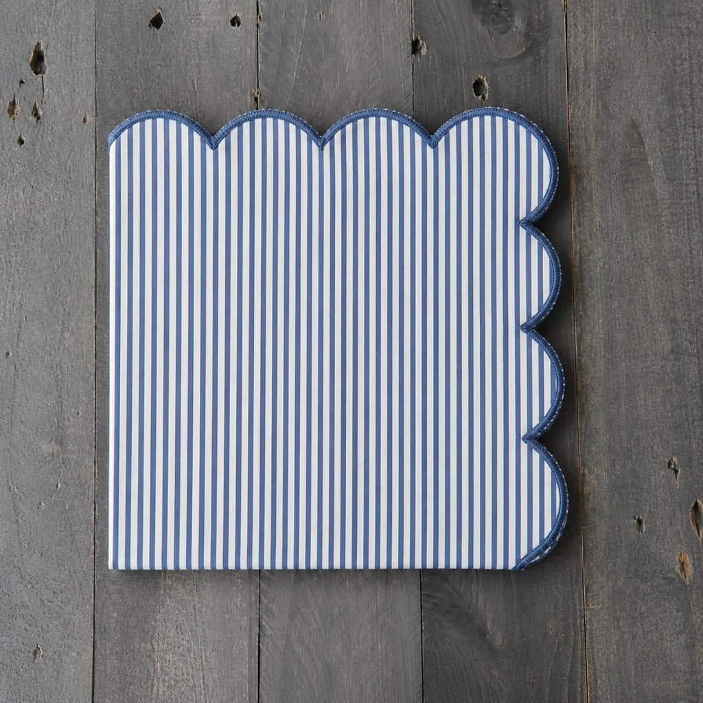 Natural Scalloped Stripe Napkins, Set of 4
