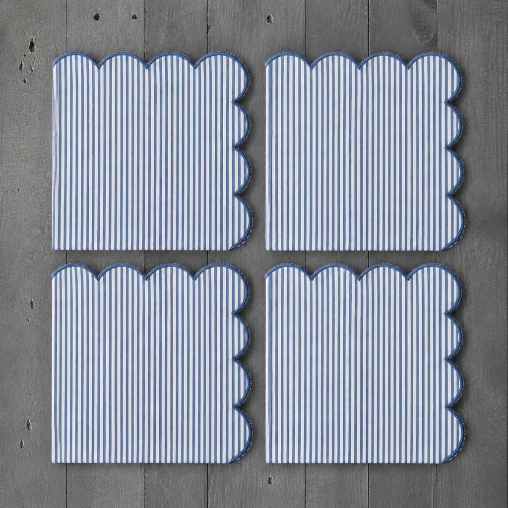 Natural Scalloped Stripe Napkins, Set of 4