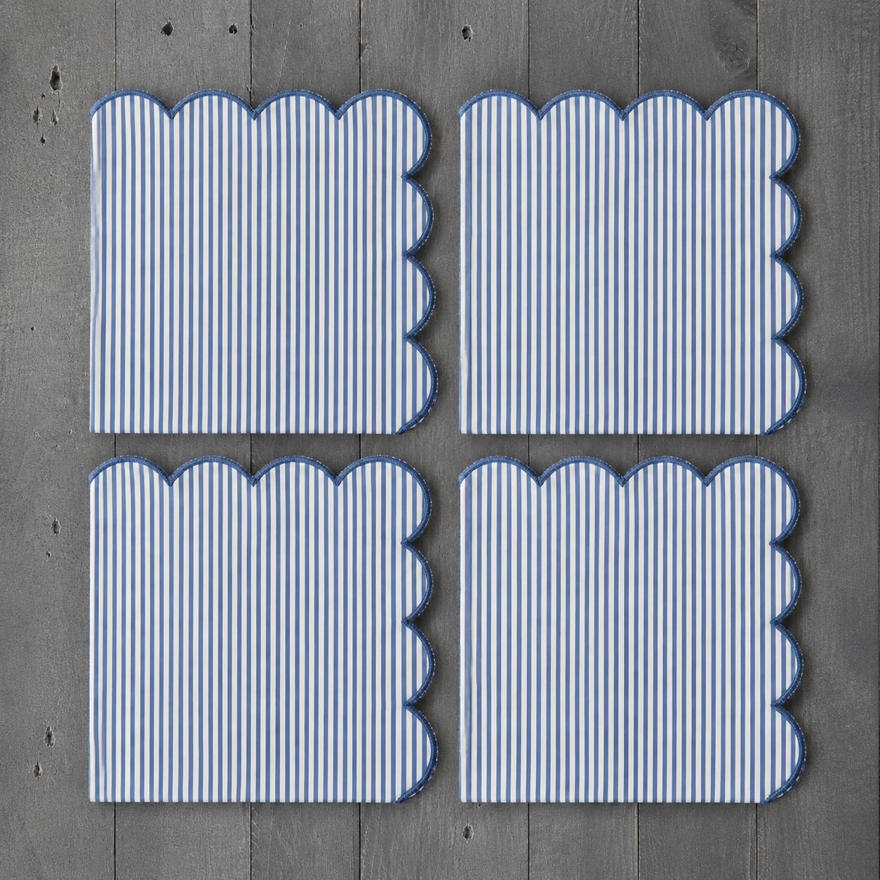 Natural Scalloped Stripe Napkins, Set of 4