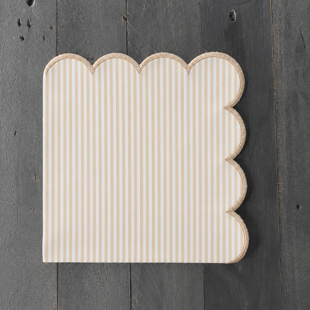 Natural Scalloped Stripe Napkins, Set of 4