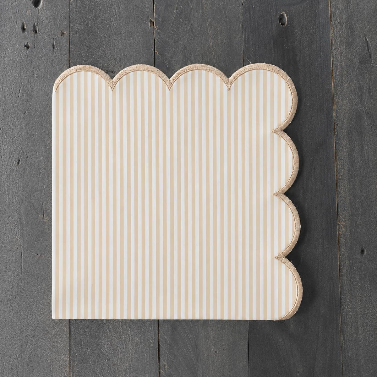 Natural Scalloped Stripe Napkins, Set of 4