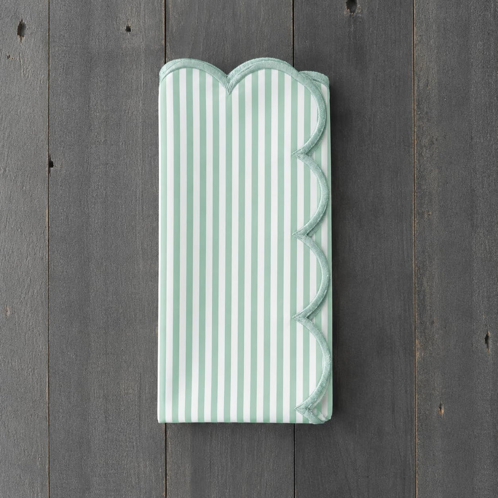 Natural Scalloped Stripe Napkins, Set of 4