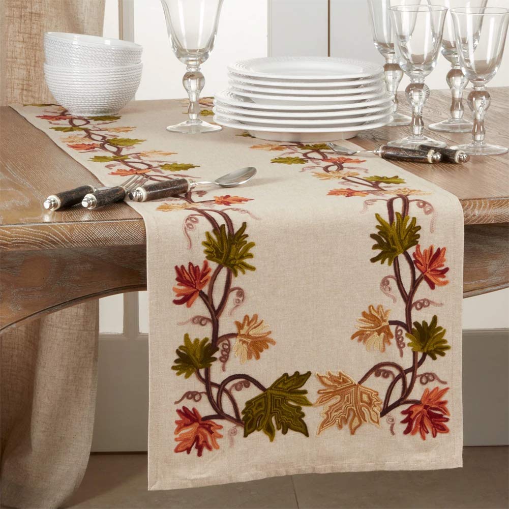 Embroidered Fall Leaf Runner