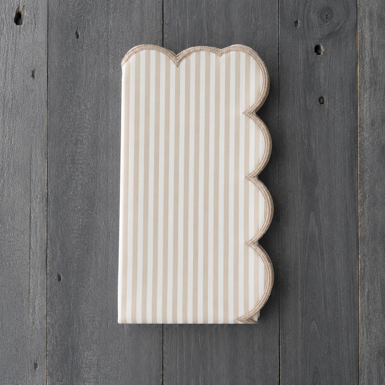 Natural Scalloped Stripe Napkins, Set of 4