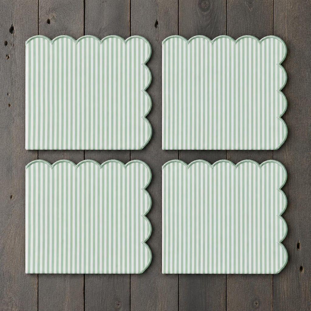 Natural Scalloped Stripe Napkins, Set of 4