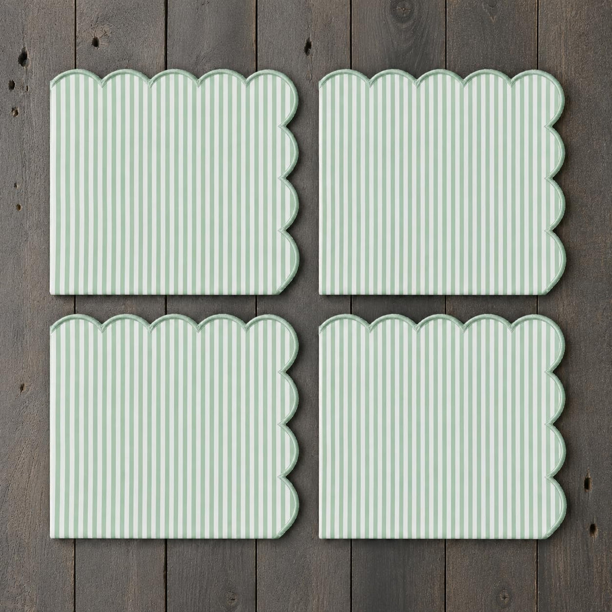 Natural Scalloped Stripe Napkins, Set of 4