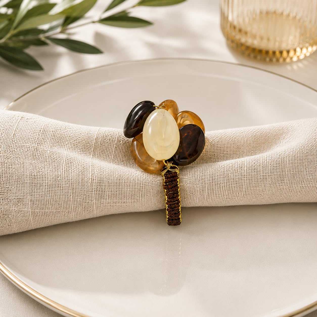 Brown Beaded Napkin Rings