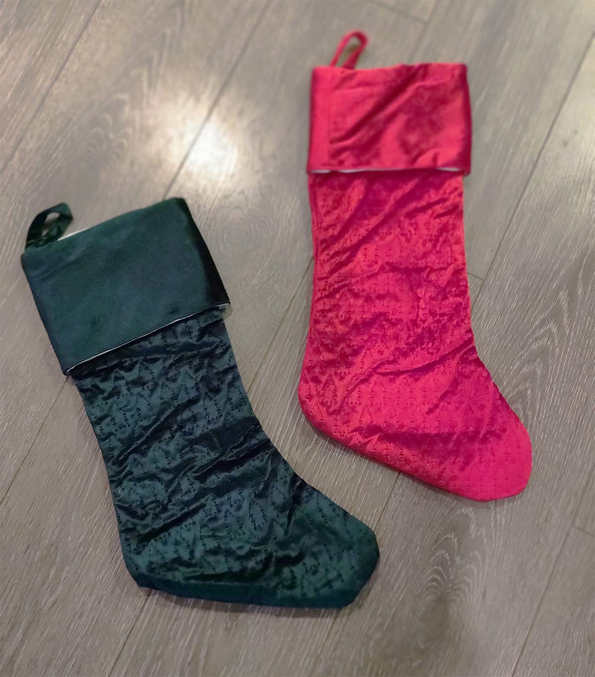 Fennco Styles Vintage Velvet Allover Tree Pattern Stocking 8 x 19 Inch - Red Christmas Stocking for Holiday, Home Decor, Family Gathering and Special Occasion