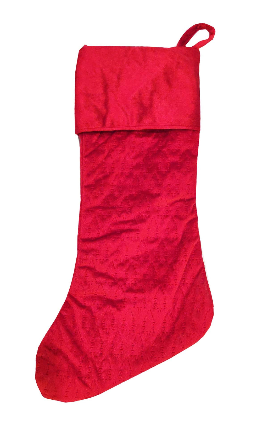 Fennco Styles Vintage Velvet Allover Tree Pattern Stocking 8 x 19 Inch - Red Christmas Stocking for Holiday, Home Decor, Family Gathering and Special Occasion