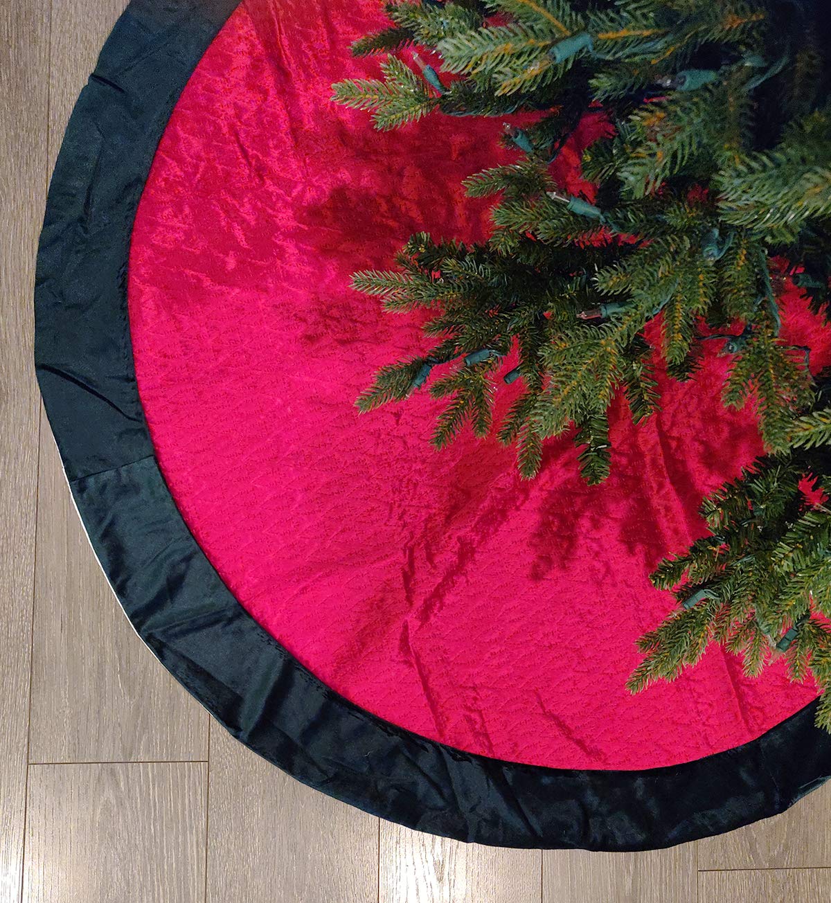 Fennco Styles Vintage Velvet Allover Tree Pattern Stocking 8 x 19 Inch - Red Christmas Stocking for Holiday, Home Decor, Family Gathering and Special Occasion
