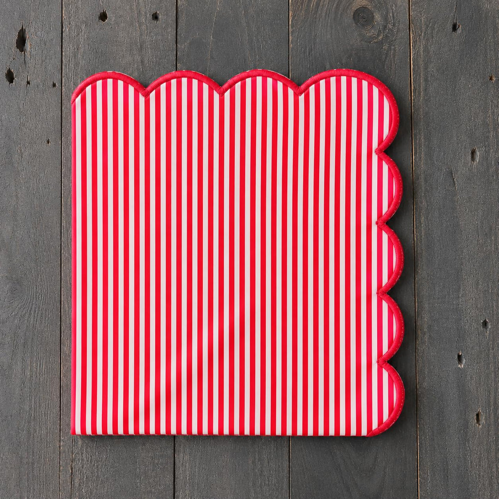 Natural Scalloped Stripe Napkins, Set of 4