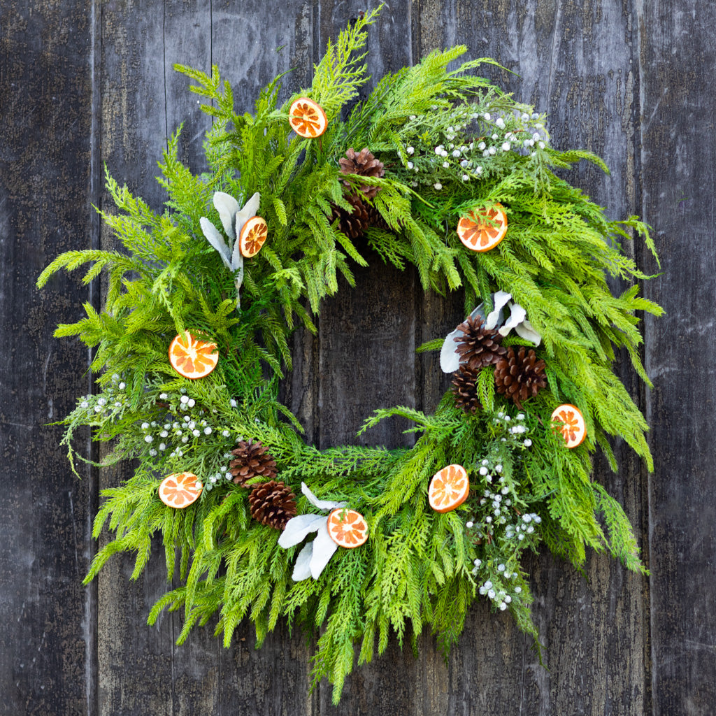 Orange Grove Faux Evergreen Wreath