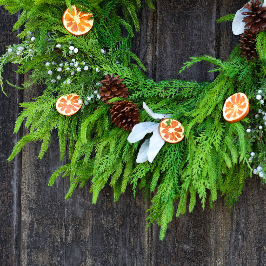 Orange Grove Faux Evergreen Wreath