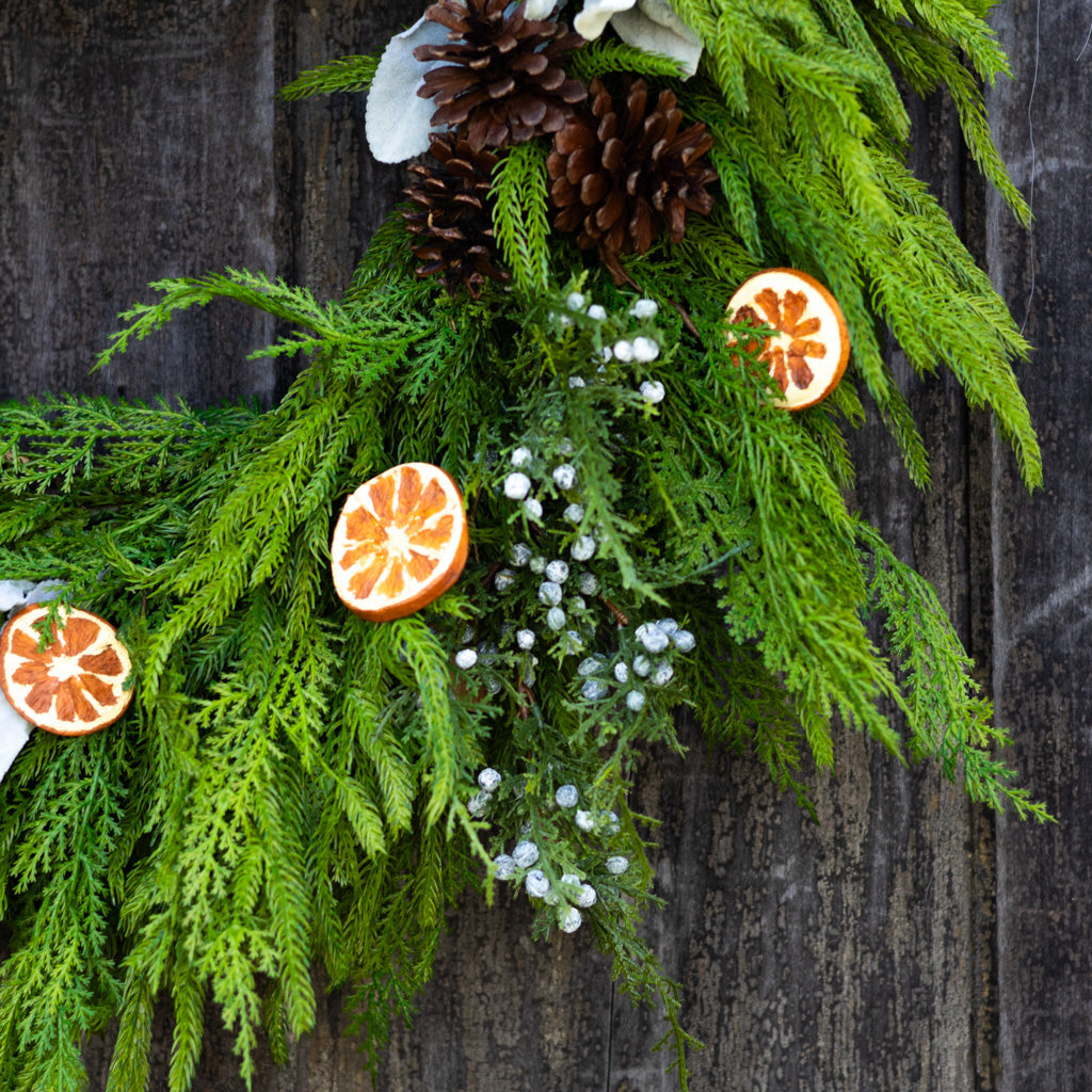Orange Grove Faux Evergreen Wreath