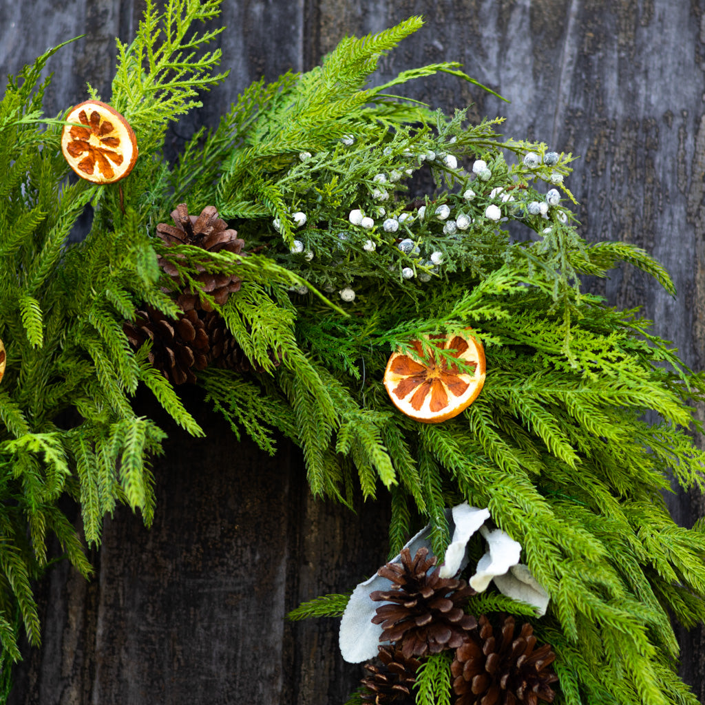 Orange Grove Faux Evergreen Wreath