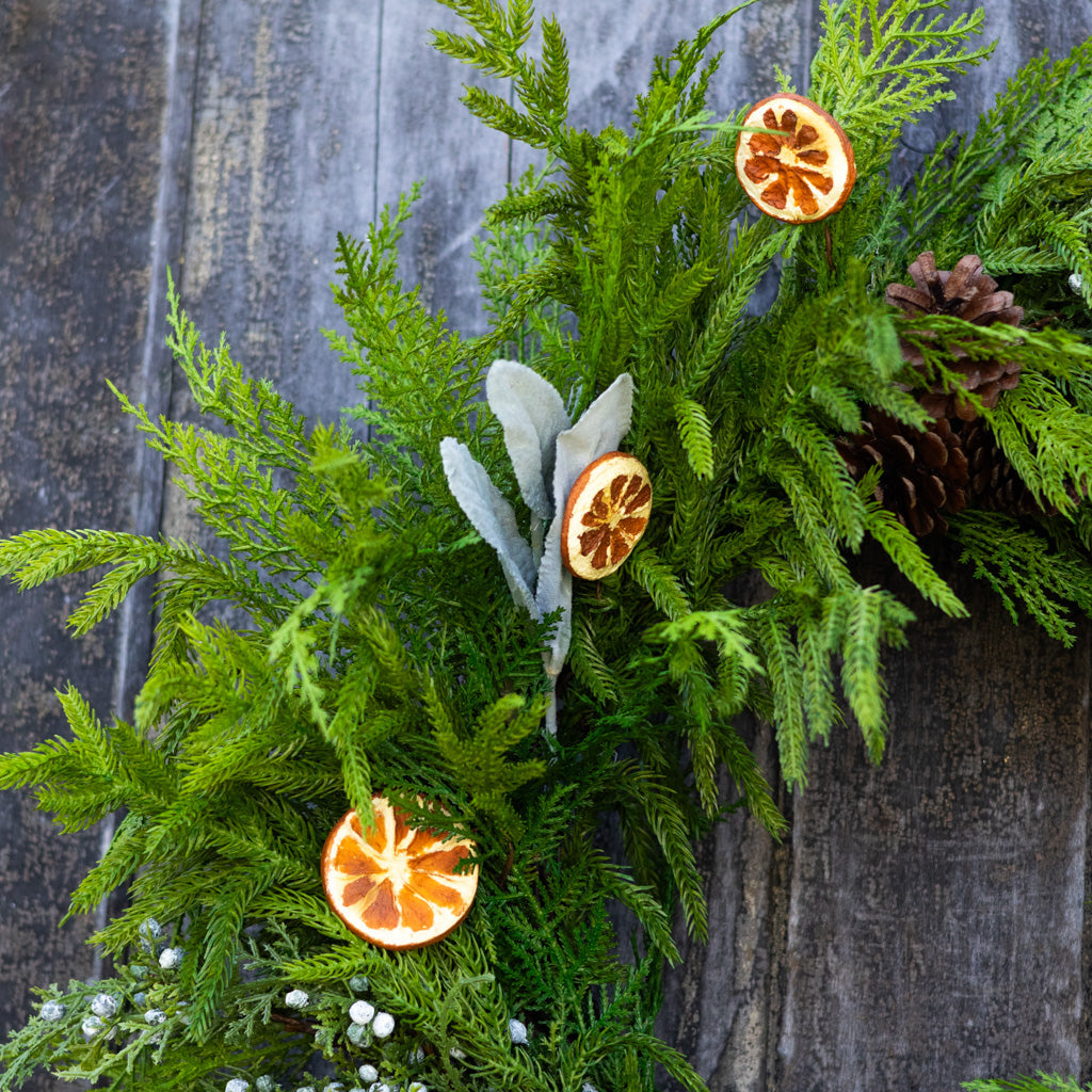 Orange Grove Faux Evergreen Wreath