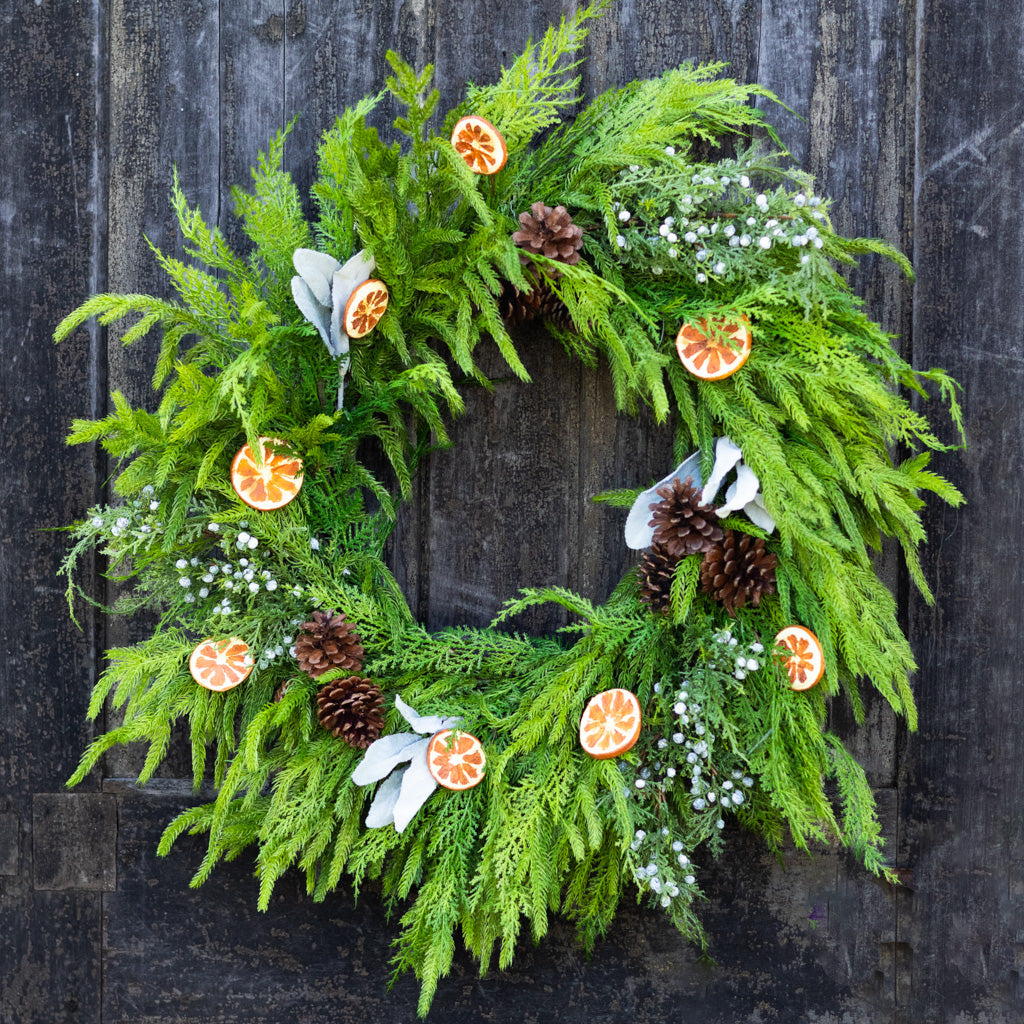 Orange Grove Faux Evergreen Wreath