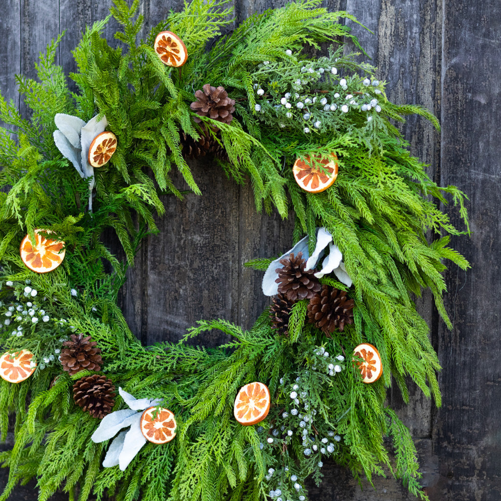Orange Grove Faux Evergreen Wreath