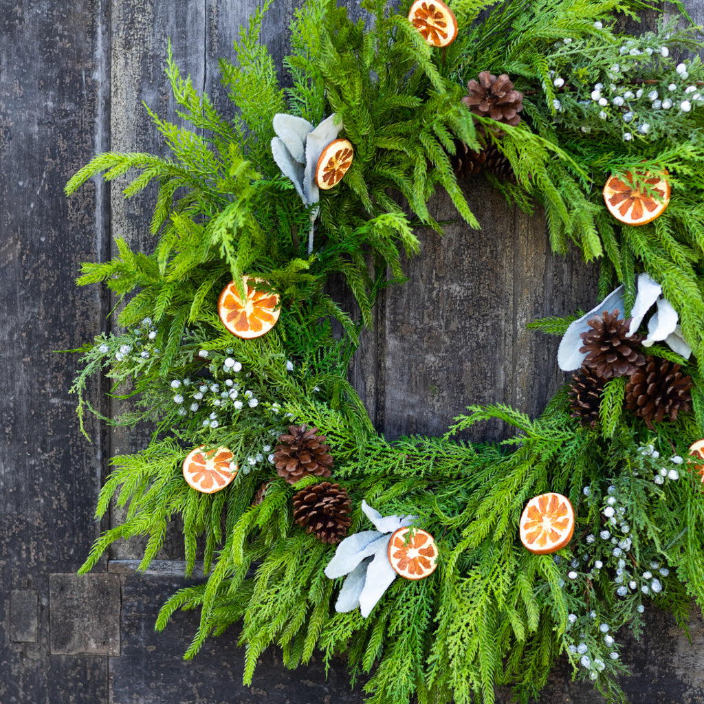 Orange Grove Faux Evergreen Wreath