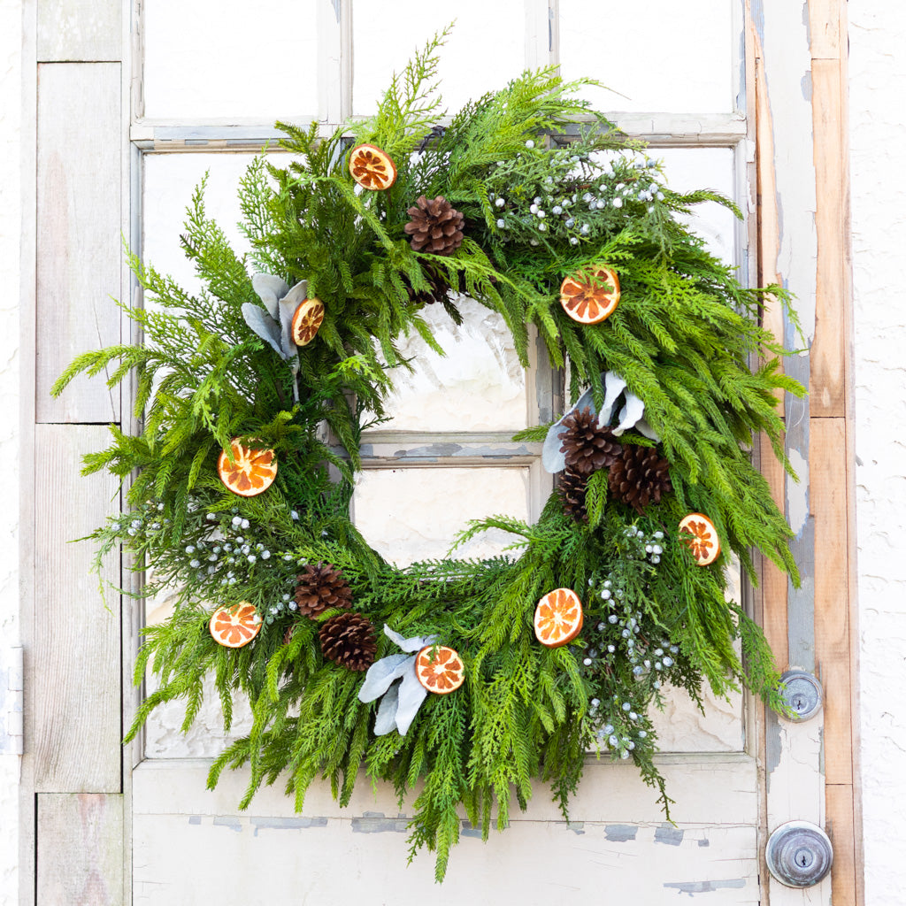 Orange Grove Faux Evergreen Wreath