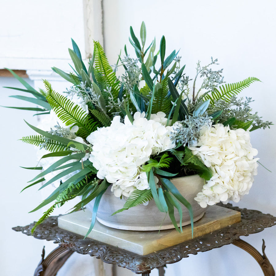 Faux White Hydrangea Centerpiece
