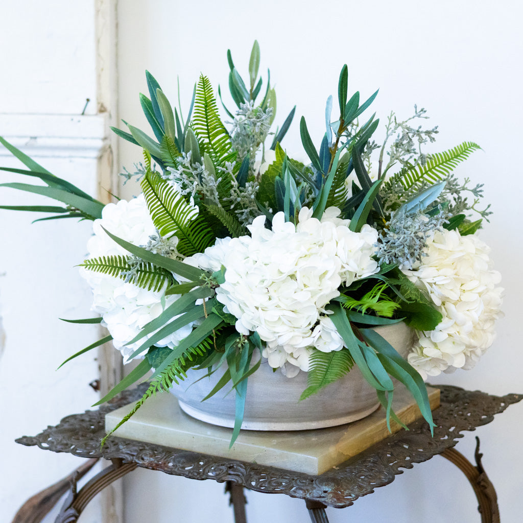 Faux White Hydrangea Centerpiece