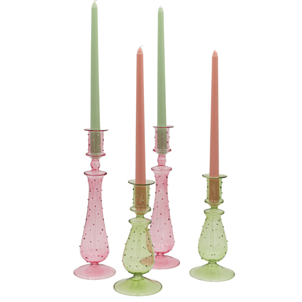 Olive Grove Dotty Glass Candle Holders – Pair