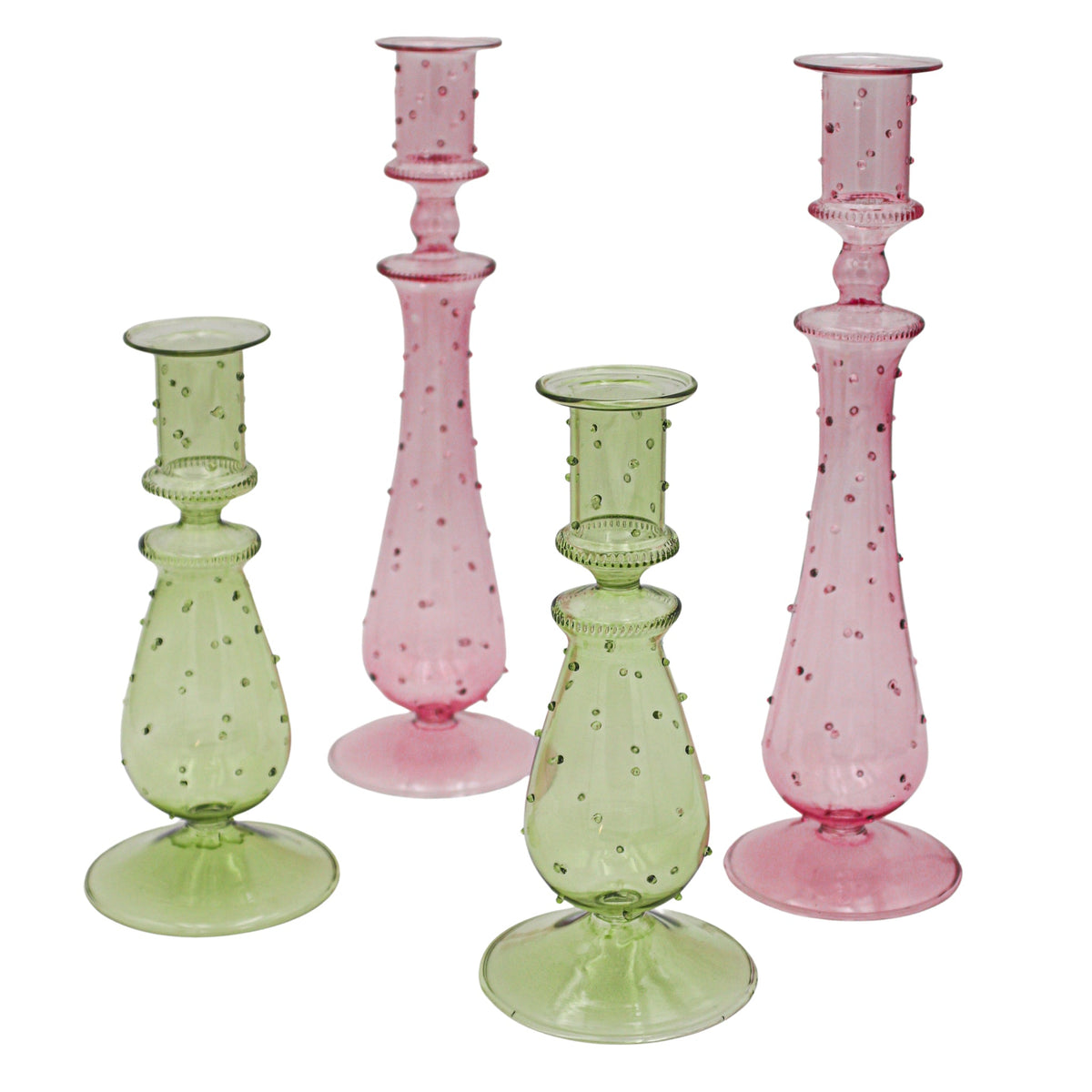 Olive Grove Dotty Glass Candle Holders – Pair