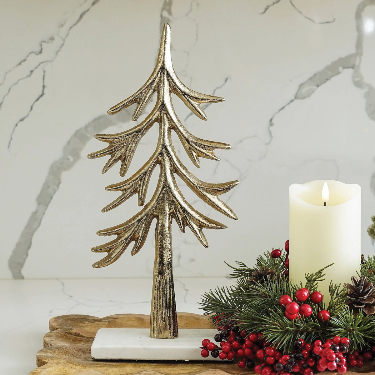 Tall Gold Tree on Marble Base