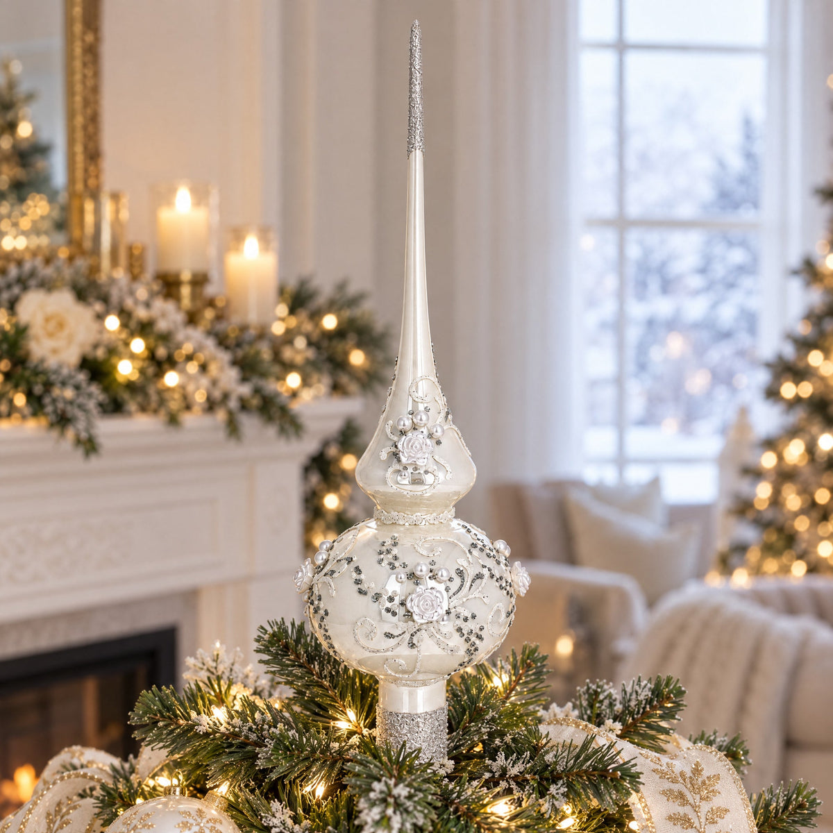 White Rose & Pearl Tree Topper