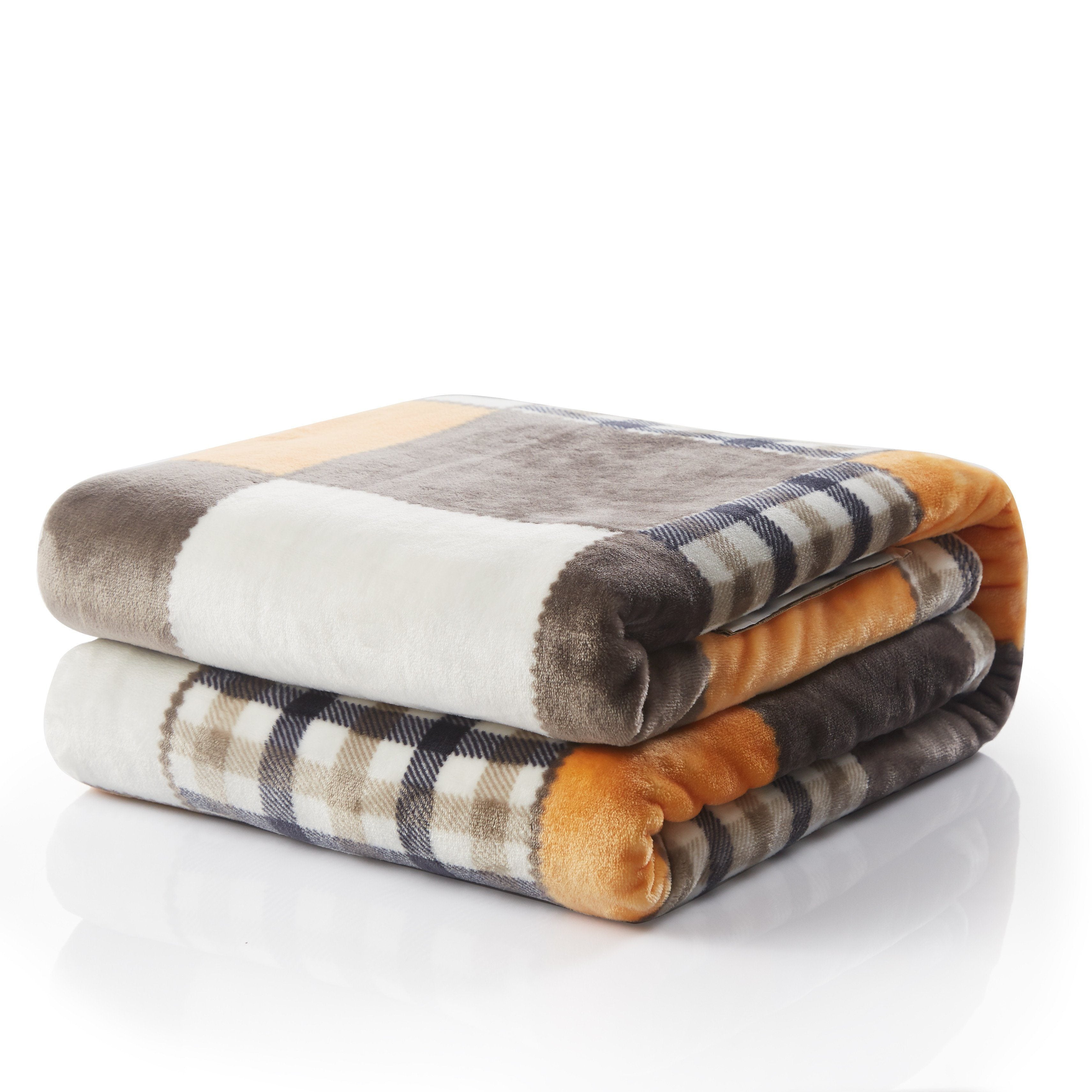 Orange Plaid Fleece Throw
