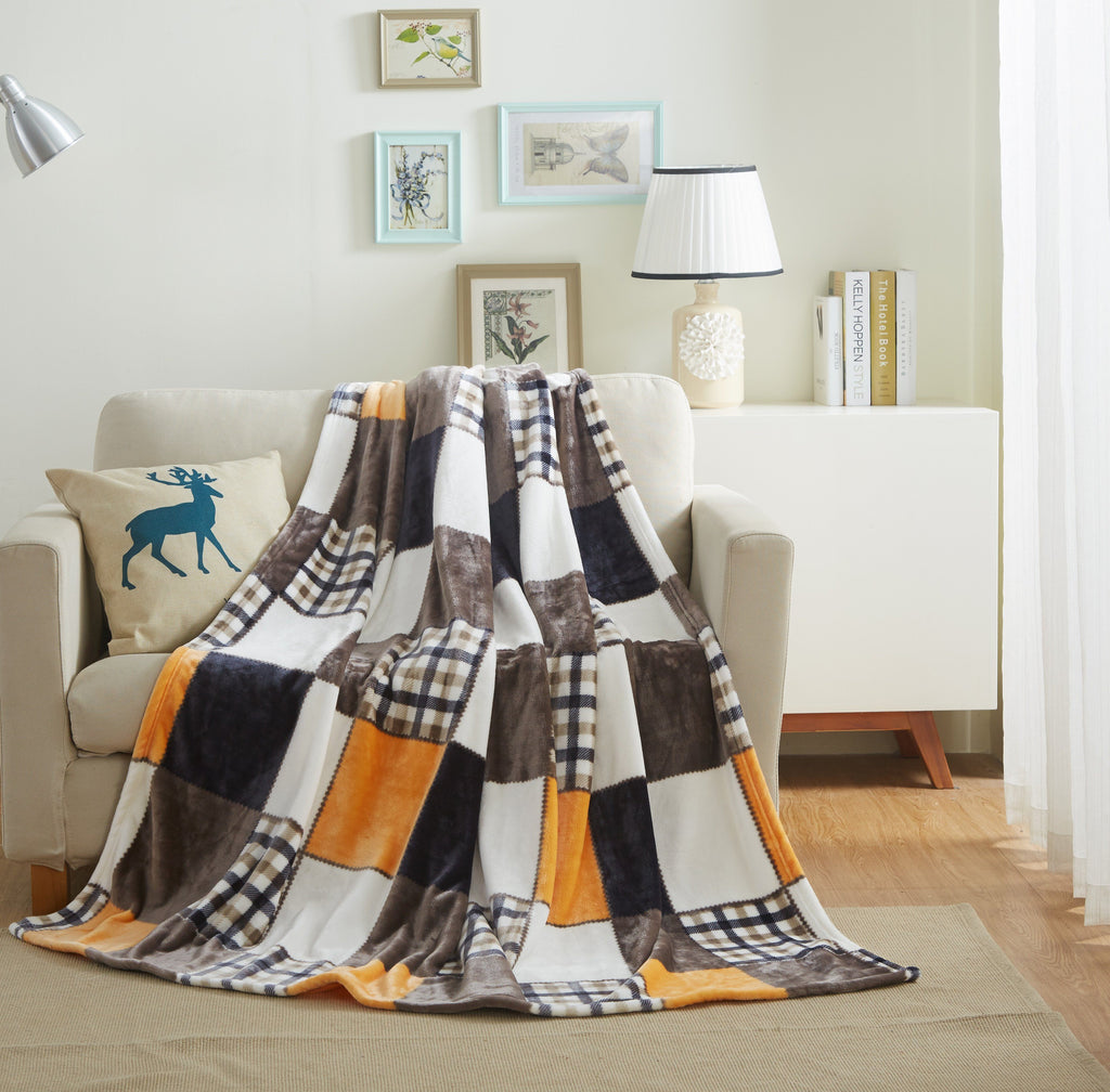 Orange Plaid Fleece Throw