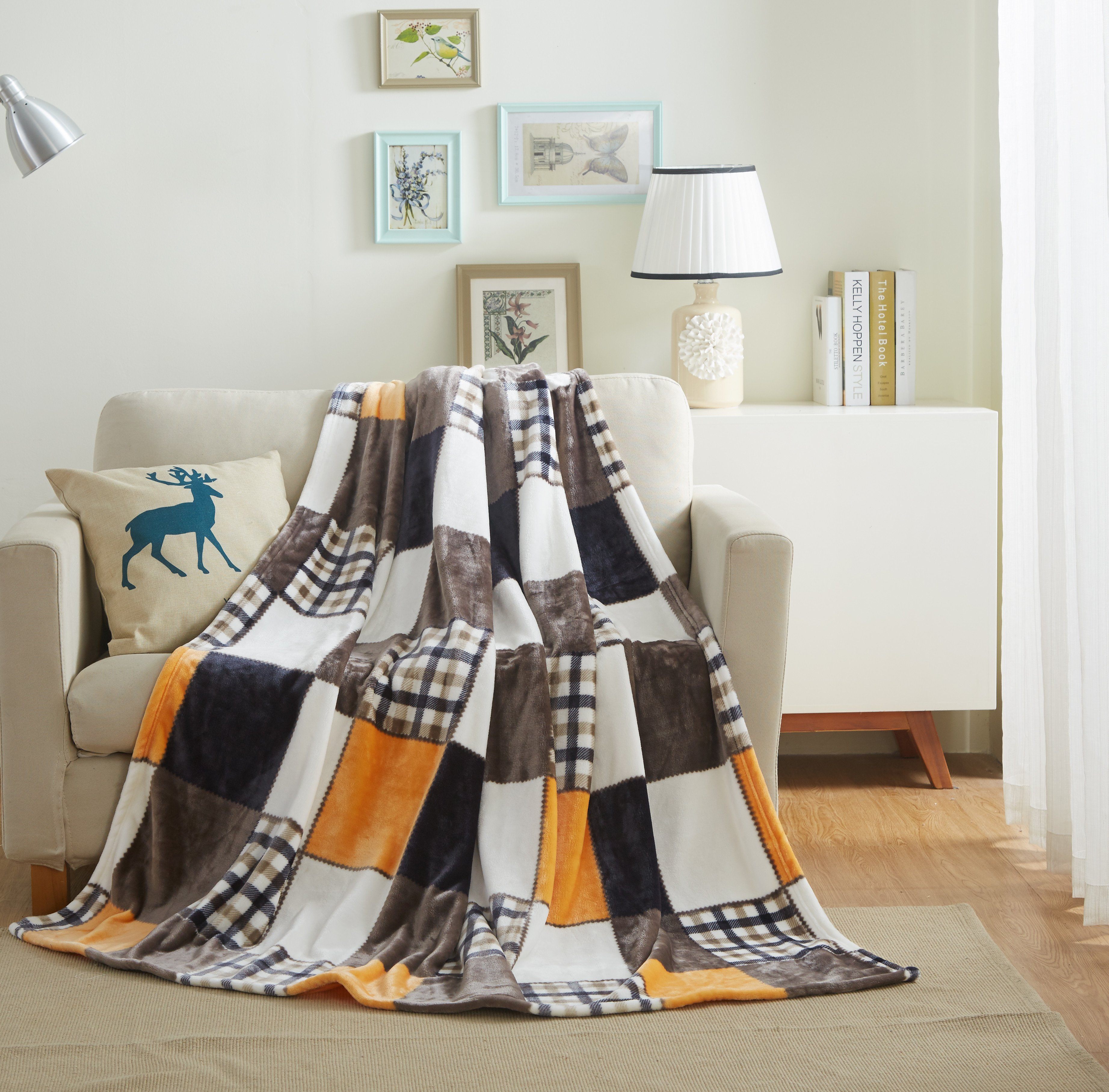 Orange Plaid Fleece Throw