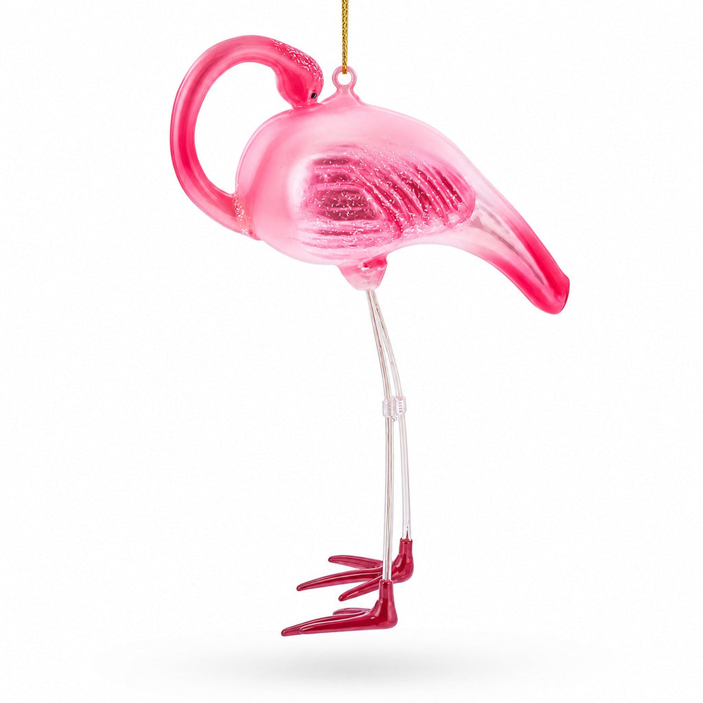 Pink Flamingo Glass Christmas Ornament