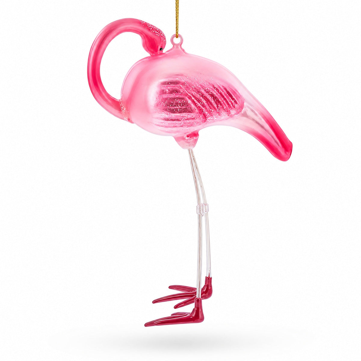 Pink Flamingo Glass Christmas Ornament