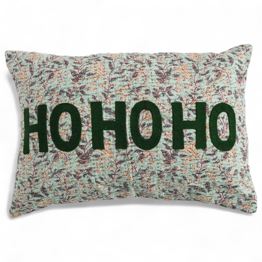 Ho Ho Ho Christmas Lumbar Throw Pillow with Suzani Pattern