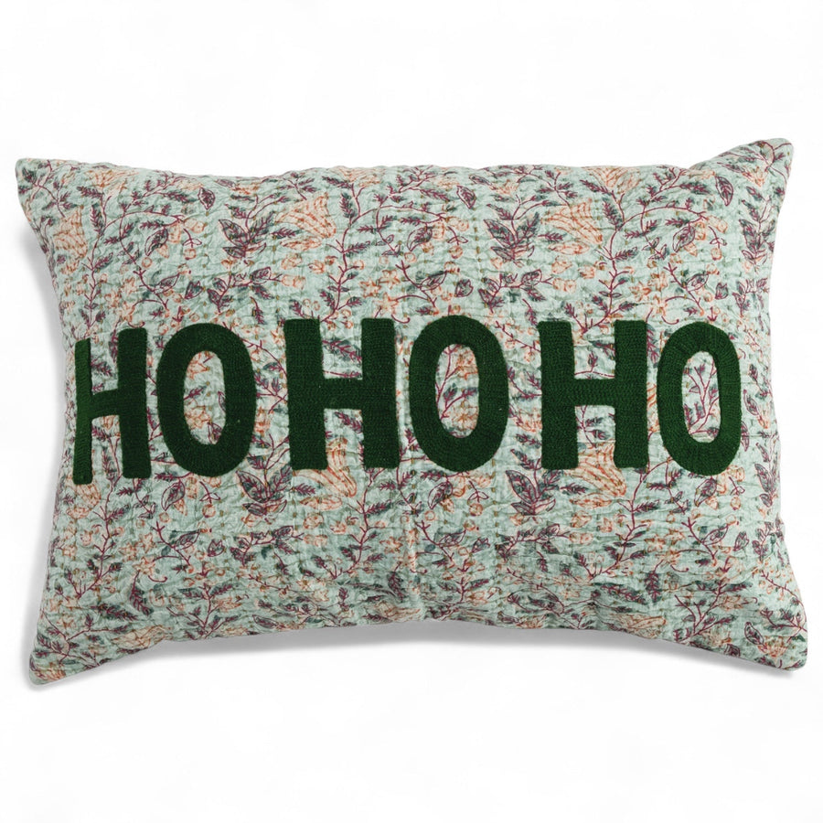 Ho Ho Ho Christmas Lumbar Throw Pillow with Suzani Pattern