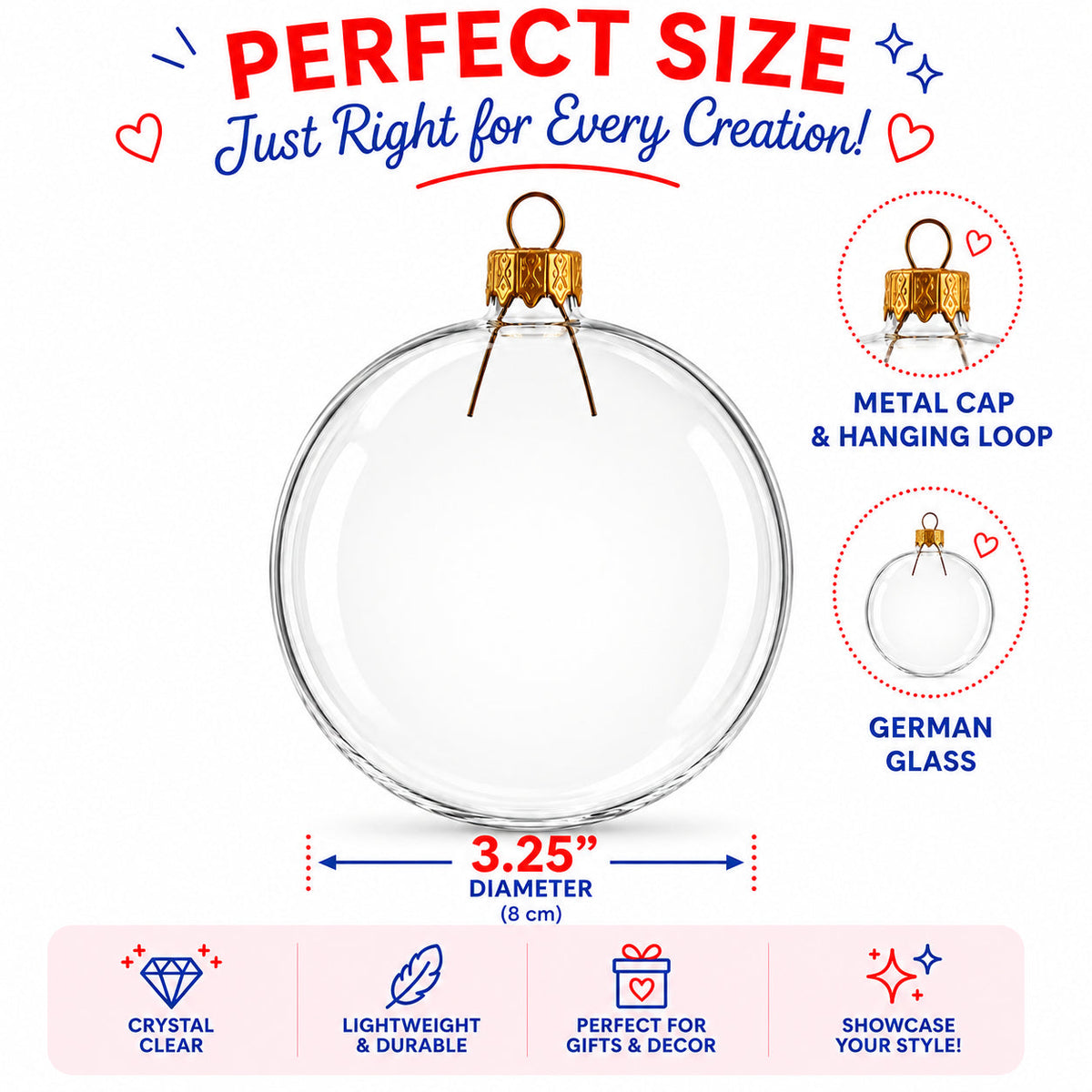 Clear Glass Ball Ornaments, Set of 6